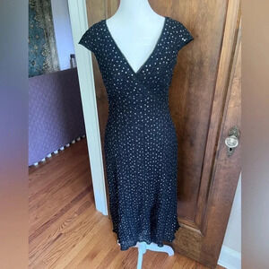 Black Tadashi Shoji V Neck Midi Dress Women Size M‎